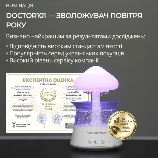 Атмосферний ультразвуковий зволожувач повітря гриб Rainfall з ефектом дощу. Нічник зволожувач повітря Doctor-101 з підсвіткоюю CH06-w фото