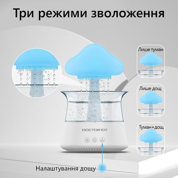 Атмосферний ультразвуковий зволожувач повітря гриб Rainfall з ефектом дощу. Нічник зволожувач повітря Doctor-101 з підсвіткоюю CH06-w фото