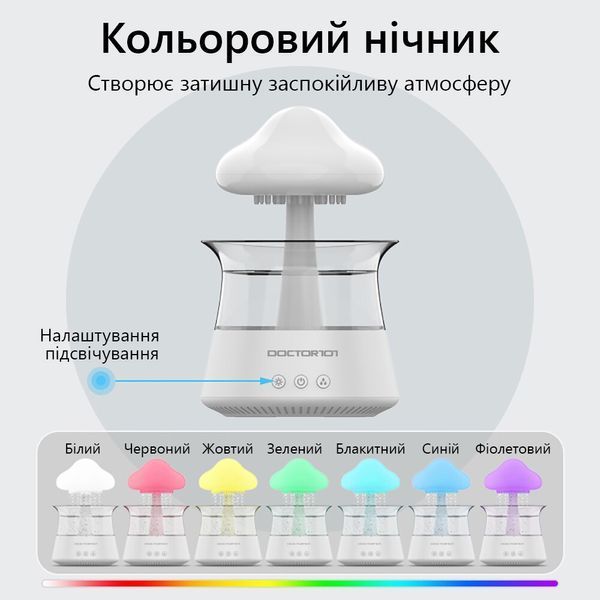 Атмосферний ультразвуковий зволожувач повітря гриб Rainfall з ефектом дощу. Нічник зволожувач повітря Doctor-101 з підсвіткоюю CH06-w фото
