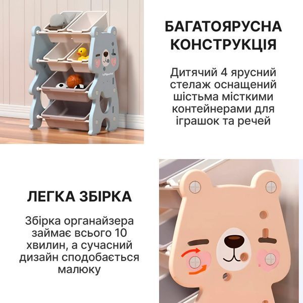 Органайзер для іграшок Lumpurini Flavio S, 6 контейнерів, 4 яруси. Стелаж-полиця в дитячу СКС-007b фото