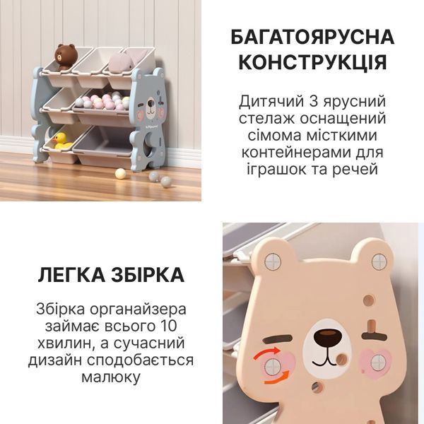Органайзер для іграшок та речей Lumpurini Flavio M, 7 контейнерів, 3 яруси. Стелаж-полиця в дитячу C-KC005b фото